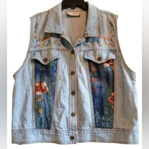 Saint Germain Paris Embroidered Patchwork Denim Vest Women’s L 42″ Chest Boho‎